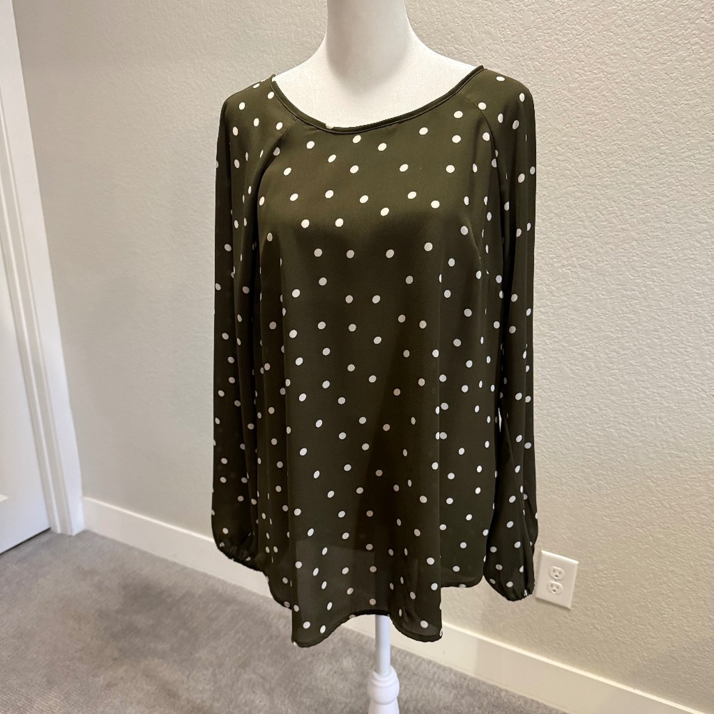 Allison Joy Olive Polka Dot Blouse